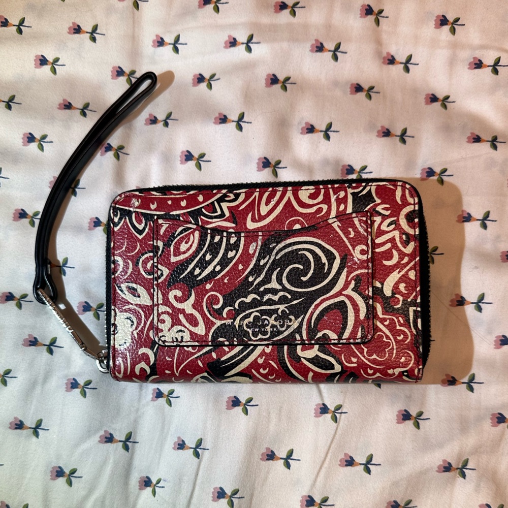 Sold-Marc Jacobs Red and black paisley wallet with wrist strap coin purse